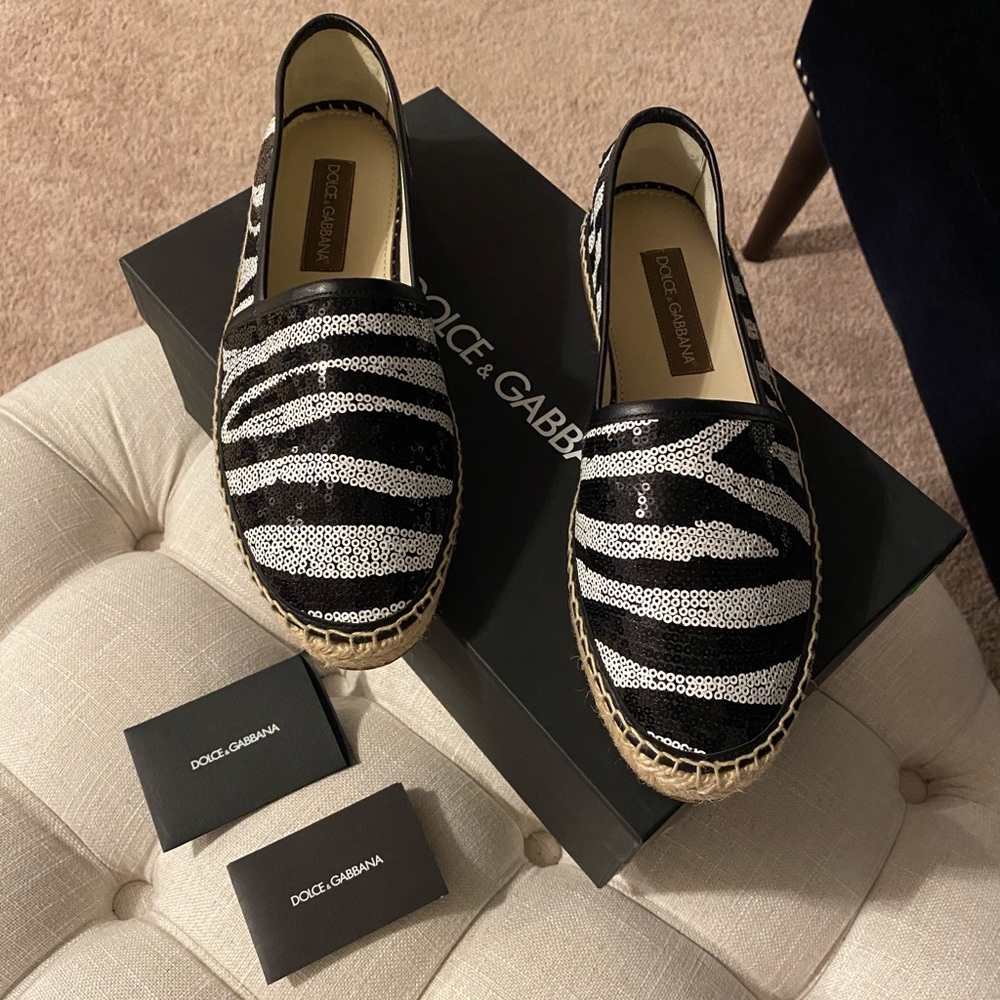✨SOLD!✨🎉HP!✨SALE!!!✨Dolce & Gabbana✨NEW!✨Leather Sequin Espadrille Loafer Shoes - Picture 10 of 10